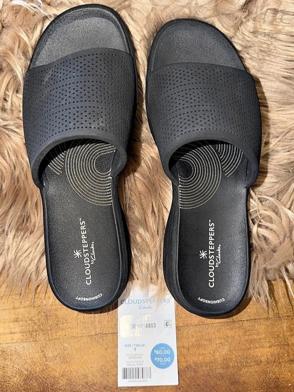 Clarks Cloudsteppers Drift Twist Slip-On Flat Sandals, Black, Women’s sz 7 NWT